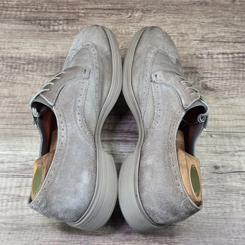 Santoni Easy Brogue Suede Men's Size 10.5 Brown Wingtip Lace Up Dress Shoes